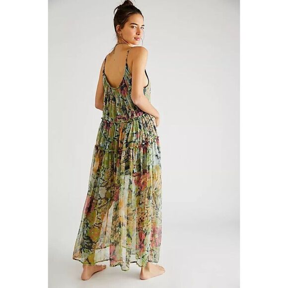 Free People Julianna Maxi Dress Green Misty Combo Large L NEW - Picture 5 of 5